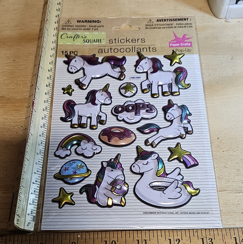 Unicorn and Stars Pop-Up Stickers Crafters Square Stickers Sealed Sheet